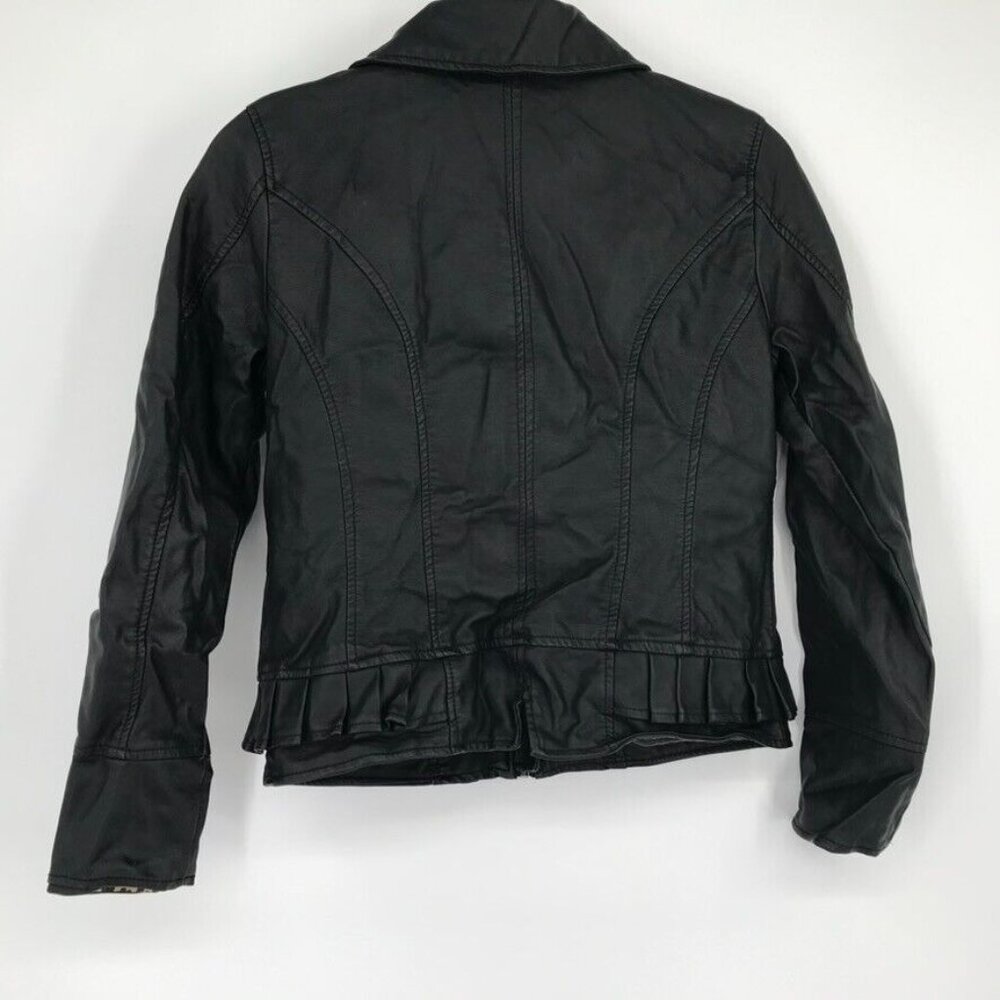 Sebby Girls size large (12-14) faux Jacket black lined ruffle pockets zip - Picture 6 of 9